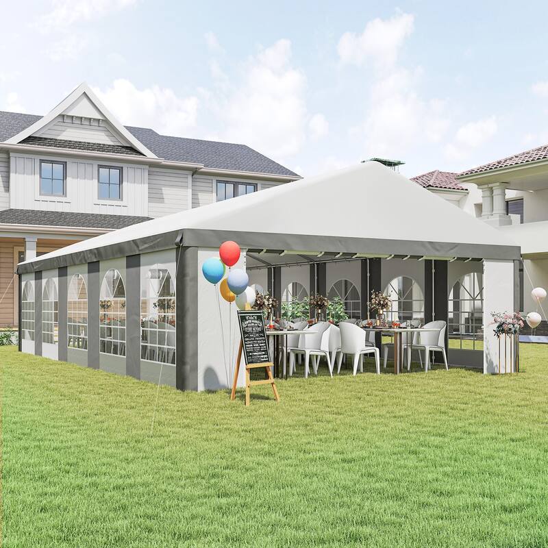 Outsunny 20' x 33' Heavy Duty Party Tent & Carport with Removable Sidewalls and Double Doors, Large Canopy Tent, Sun Shade - N/A