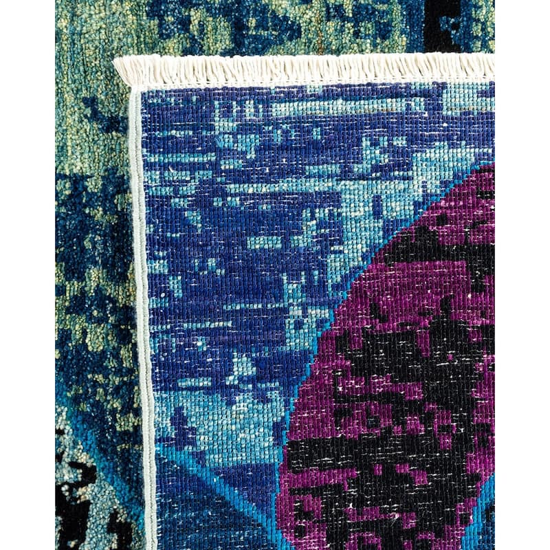 Overton Hand Knotted Wool Vintage Inspired Modern Contemporary Eclectic Blue Area Rug - 6' 2" x 9' 3"