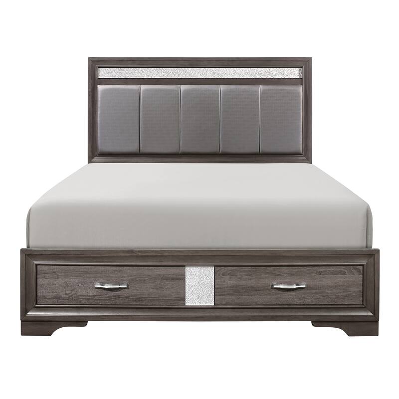 Gray and Silver Glitter Upholstered Queen Platform Bed with Footboard Drawers and Channel-Padded Headboard - Gray