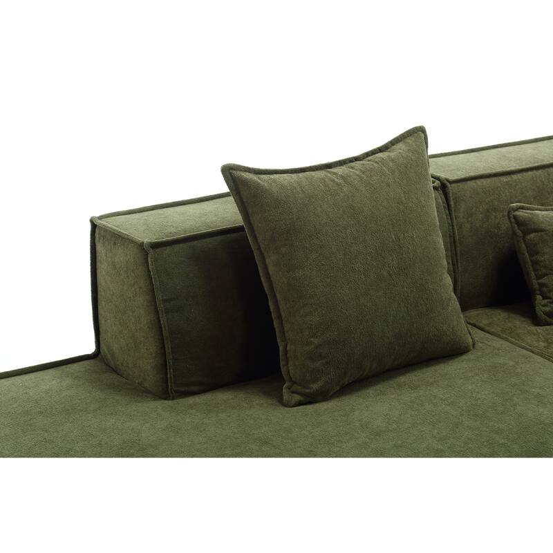 Green 129.5'' L-Shaped 4-Seater Modular Sofa Set with Chaise, Soft Terrycloth Fabric, Perfect for Living Rooms
