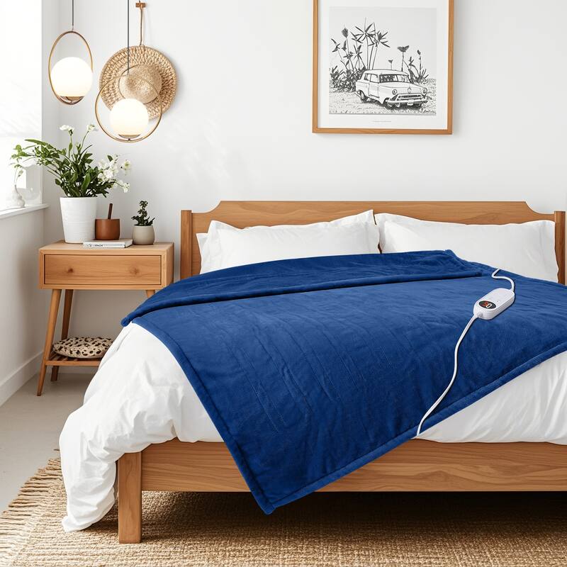 Reversible Flannel Electric Blanket, Heated Throw, Temperature and Timing Functions of a Controller