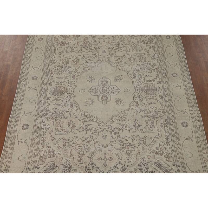 Distressed Tabriz Vintage Persian Rug Hand-Knotted Bedroom Wool Carpet - 7'11" x 11'0"