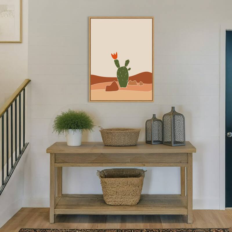 Southwest Cactus Bloom by Little Dean Framed Canvas Wall Art Print - Sylvie Natural