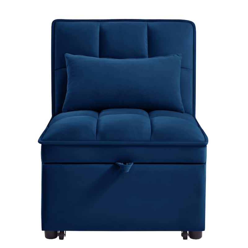 Velvet Multi-Function Chair Bed with Adjustable Backrest, Storage Pockets and Convertible Chaise Design