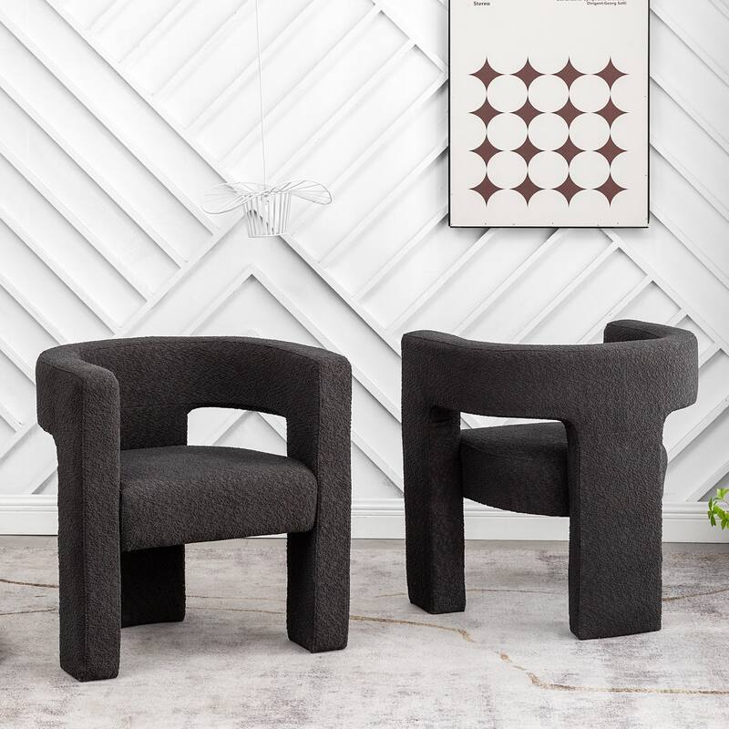 KINWELL 28" Wide Boucle Upholstered Square Armchair (Set of 2)