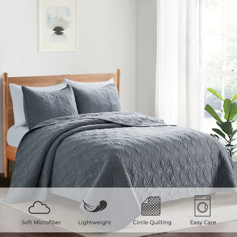 3-Piece Reversible Ultra Lighweight Coverlet Premium Microfiber Bedspread Quilt Set