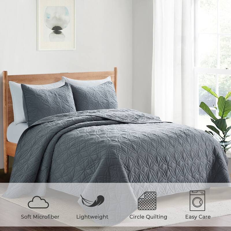 3-Piece Reversible Ultra Lighweight Coverlet Premium Microfiber Bedspread Quilt Set