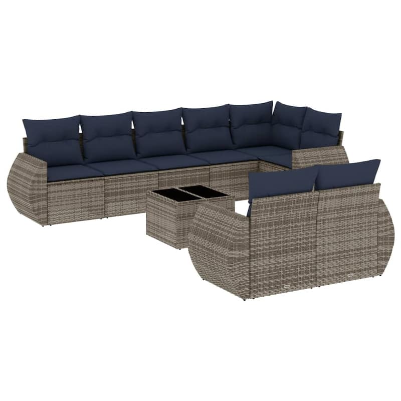 vidaXL 8 Piece Patio Sofa Set with Cushions Grey Poly Rattan - 24.4" x 24.4" x 27.2"