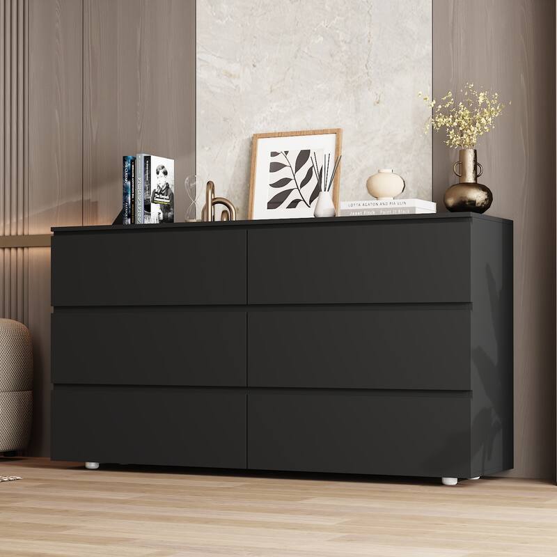 Timechee 6 Drawer 59'' W Chest&Dresser White/Dark Brown