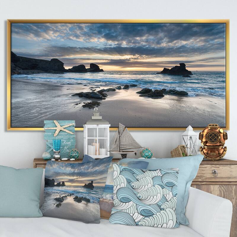 Designart "Beautiful Porthcothan Bay" Seashore Framed Canvas Art Print