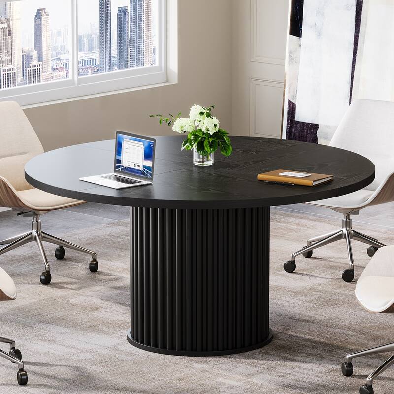 47 Inch Round Conference Table for 4-6 - 47.24" W x 47.24" D x 29.92" H - Black