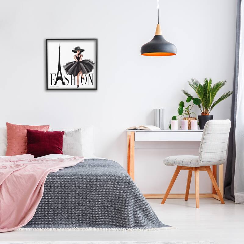 Stupell Parisian Fashion Illustration High End Design Black Dress Framed Wall Art