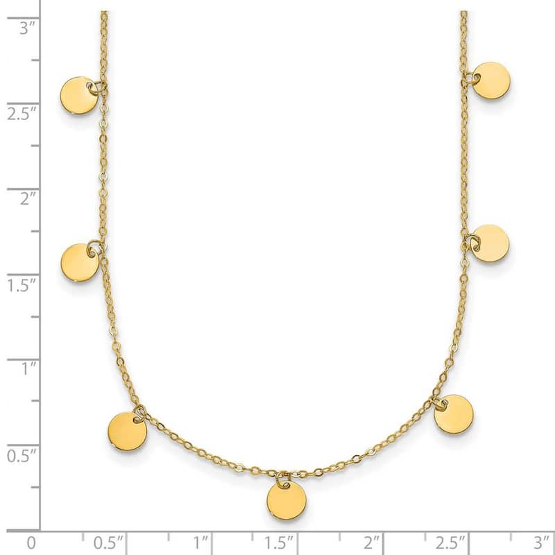 Curata Italian 14k Yellow Gold 16+2" Polished Dangling Discs Station Necklace (Lobster)