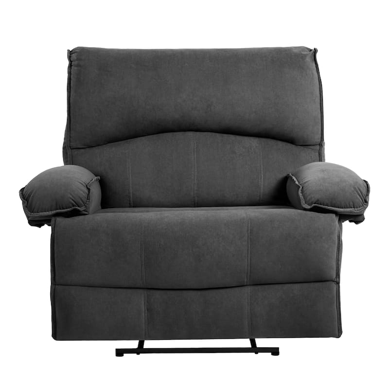 Grey Extra-Wide Push-Back Recliner with Heated Massage Pillow, Soft Fleece Fabric Upholstery
