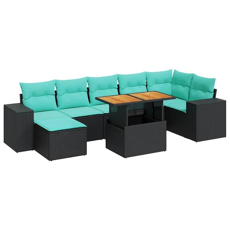 vidaXL Patio Sofa Set with Cushions Table and Sofa Sections 8 Piece Poly Rattan - 21.7 x 24.4 x 27.2