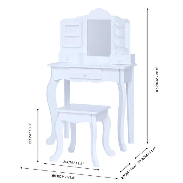 Fantasy Fields Little Princess Anna Kids Vanity Table & Stool, White - 24.41" L x 11.81" W x 39.37" H
