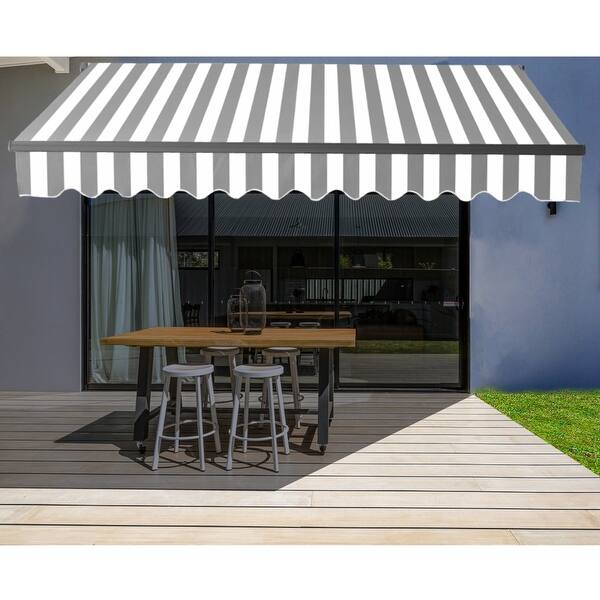 Aleko Motorized 16 X10 Black Frame Retractable Home Patio Canopy Awning Grey White Overstock 29845260