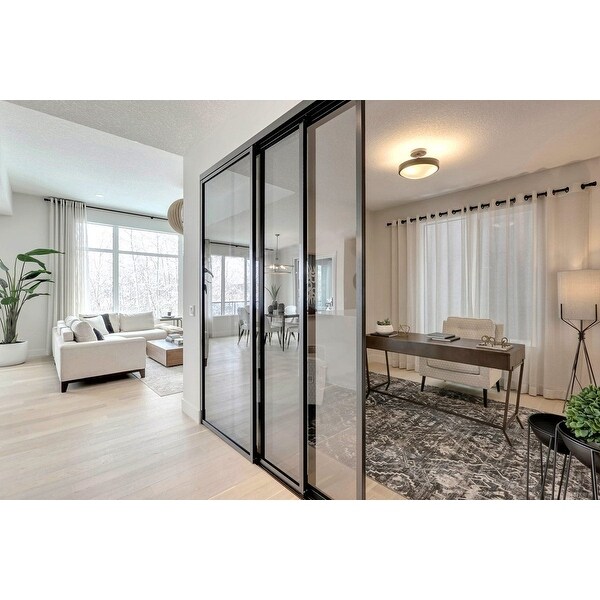 THE SLIDING DOOR COMPANY 3 Panel Sliding Room Divider Clear Glass and Aluminum Frame on triple track. Bed Bath Beyond 38007407