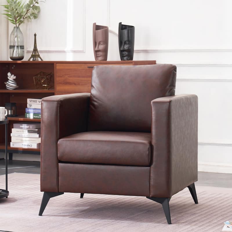 MCombo Modern Accent Chair, Club Armchair with Metal Legs, Faux Leather Single Sofa Chairs