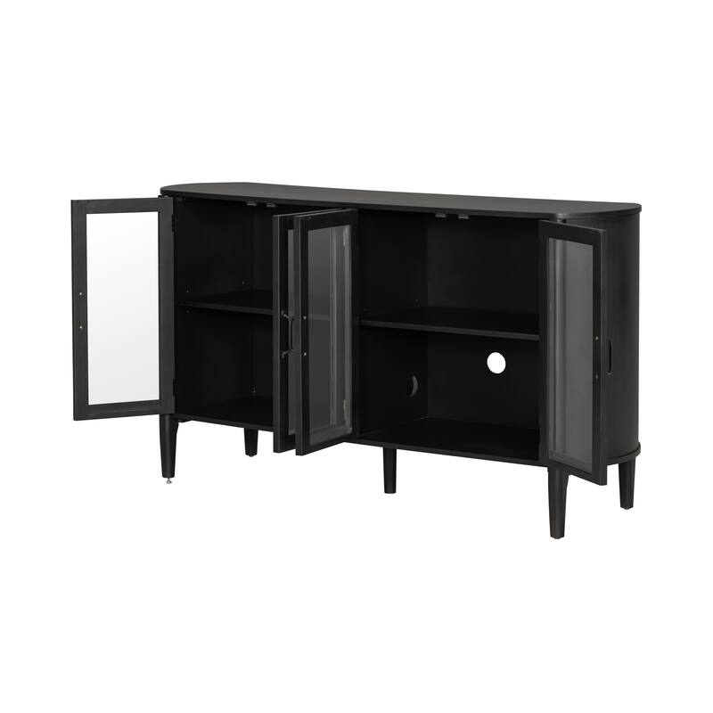 Roomfitters Large 4-Door Sideboard Storage Cabinet with Glass Accents