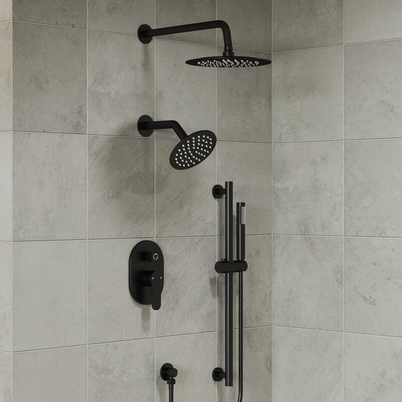 Shower System Dual Shower Heads 10 & 6 in Rainfall High Pressure Shower Faucet Set with Slide Bar Handheld Spray - Matte Black