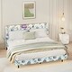 preview thumbnail 1 of 7, Queen Floating Upholstered Bed Frame with LED Lights, Charging Station, Storage Headboard, No Box Spring Needed, Blue Geometry Blue Geometry