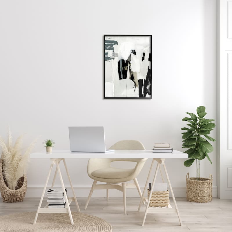 Stupell Modern Industrial Abstraction Distressed Layered Tones Black Grey Framed Wall Art