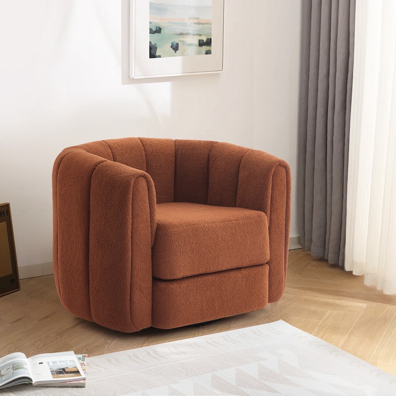 Accent Barrel Chair, Modern Round Armchairs with Upholstered, Comfy Swivel Accent Chair for Living Room - Brown