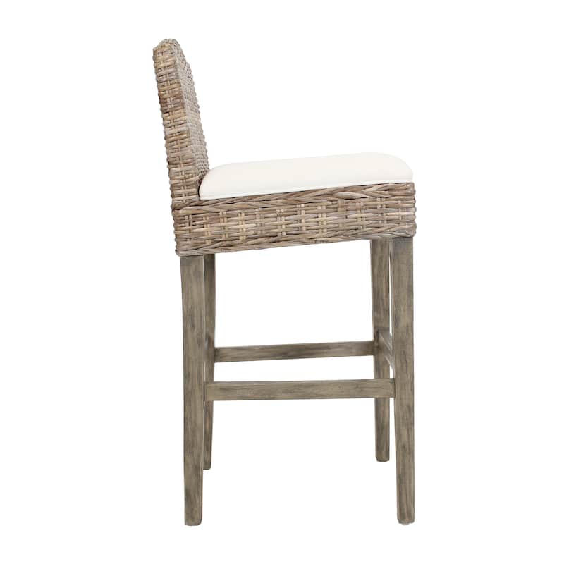 Duvall Grey Washed Rattan Cushioned Stool by East at Main