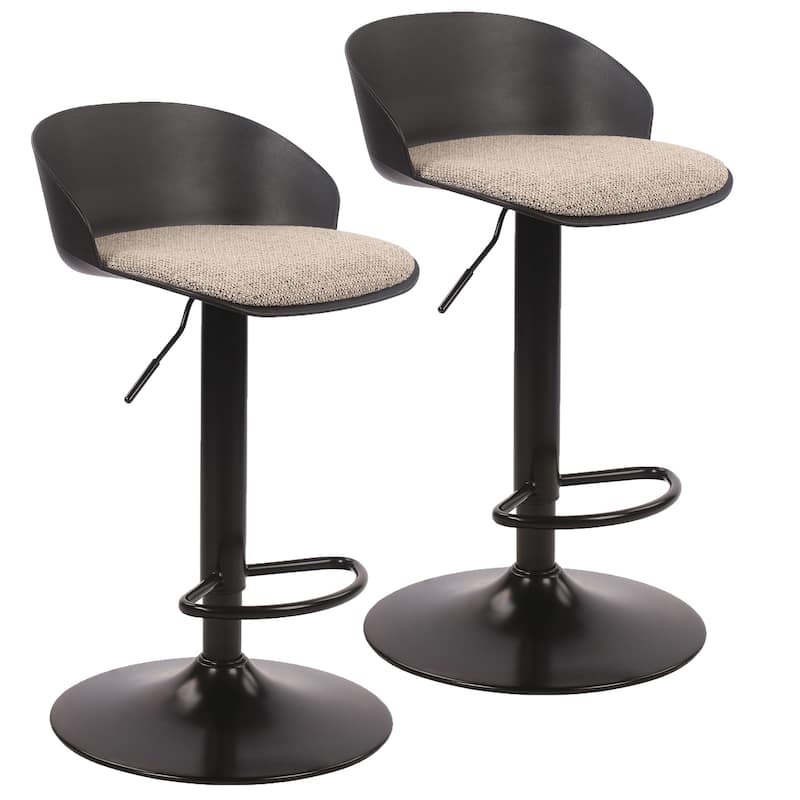 Contemporary Metal and Fabric Adjustable Air-Lift Stool, Set of 2