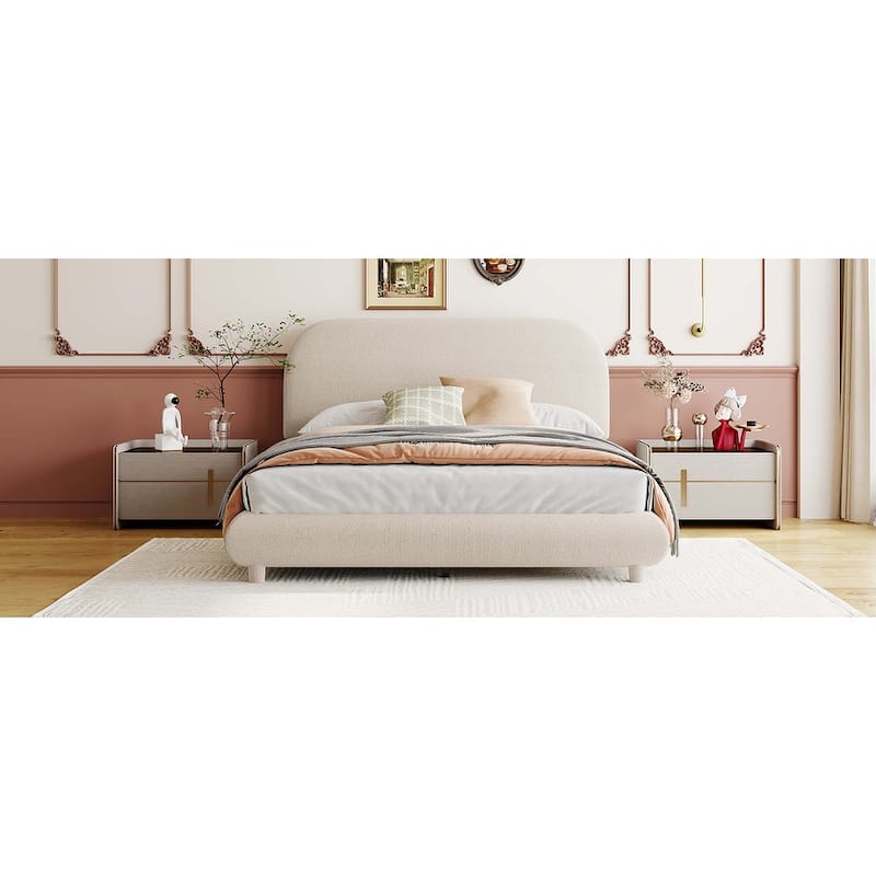 Stylish Curve-shaped Design Teddy Fleece Platform Bed