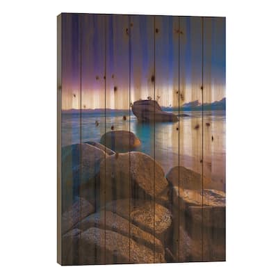 Bonsai Rock at sunset, Lake Tahoe, Nevada, USA Print On Wood by Russ Bishop - Multi-Color