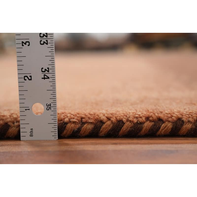 Hand Knotted Oriental 100% Wool Carpet Modern Stripe Brown Gabbeh Area Rug - 7' 10'' X 5' 6''