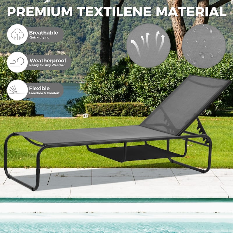 Outdoor Lounge Chair Chaise Recliner Back Adjustable Garden Deck