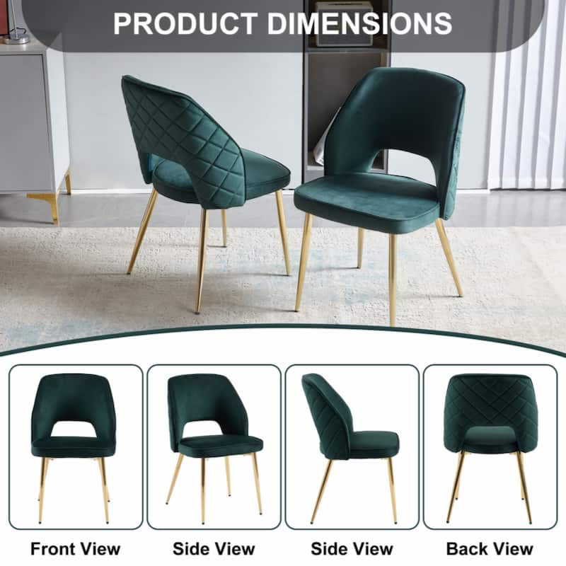 Velvet Dinning Chairs with Metal Legs and Hollow Back Upholstered Dining Chairs Set of 4