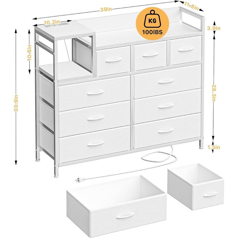 TV Stand with Power Outlet, Bedroom Dresser with 9 Drawers,
