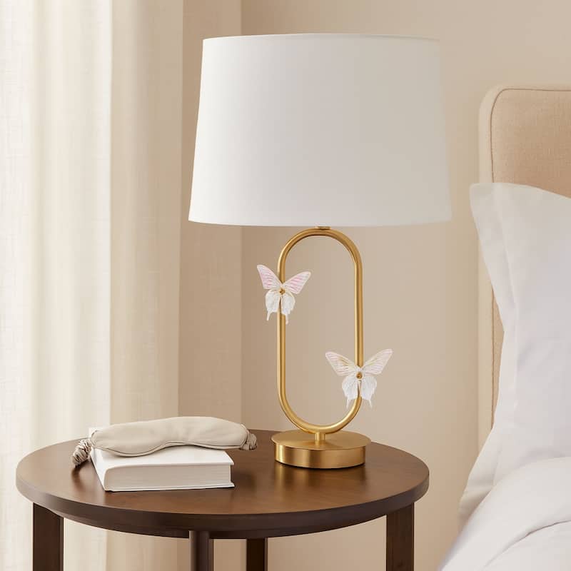 Gold 24x15 in. Metal Table Lamp with Oval Glass Butterflies - 24.0" - Gold/ Metallic - 24.0"