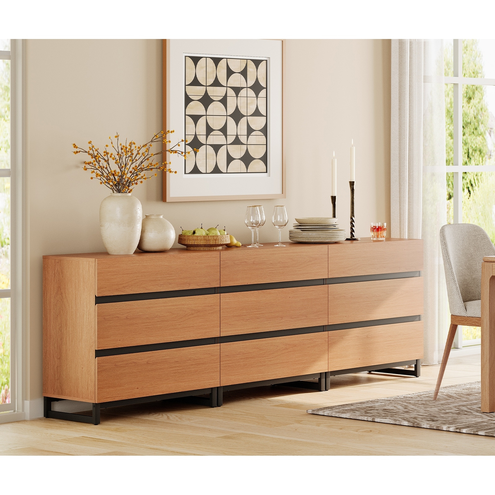 Dresser for Bedroom, Closet Organizers and Storage, Chest of Drawers with Metal Base, Modern Wood Dresser for Living Room