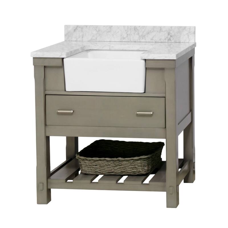 KitchenBathCollection Charlotte 36" Farmhouse Bathroom Vanity with Carrara Marble Top