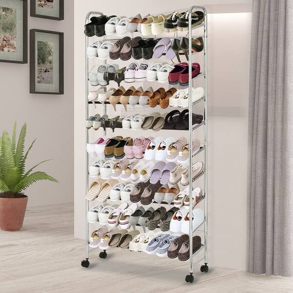 Shop Black Friday Deals On Costway 10 Tier 50 Pairs Rolling Shoe Rack Tower Storage Organizer Free Standing W Wheel As Pic Overstock 18502706