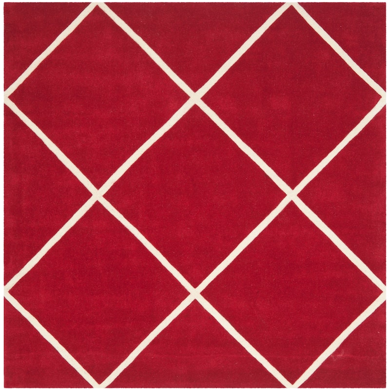 SAFAVIEH, Handmade Chatham Ezzelina Modern Moroccan Wool Rug - 7' Square - Red/Ivory