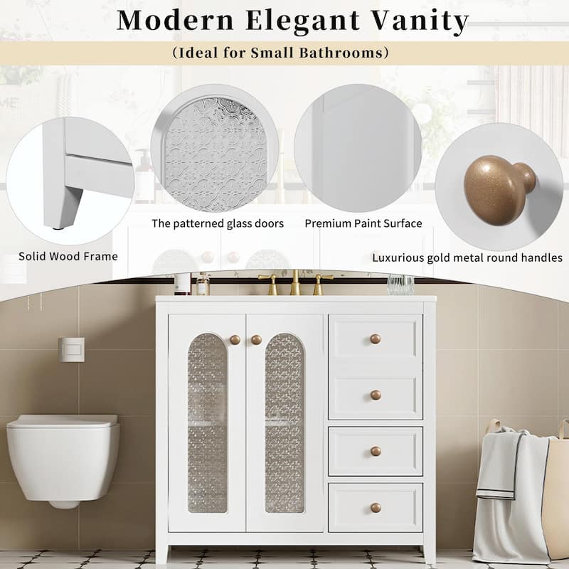 36-inch bathroom vanity with two soft-close doors, adjustable shelves and three drawers