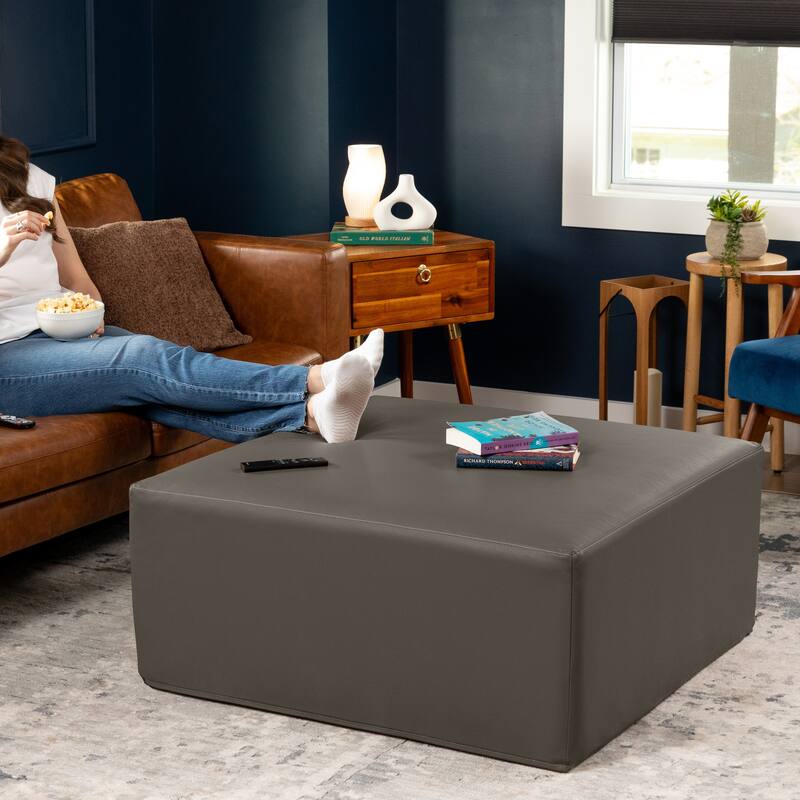 Jaxx Fairlie Couch Ottoman - Oversized Square Foam Coffee Table Ottoman - 36 Inch - Vegan Leather Gunmetal