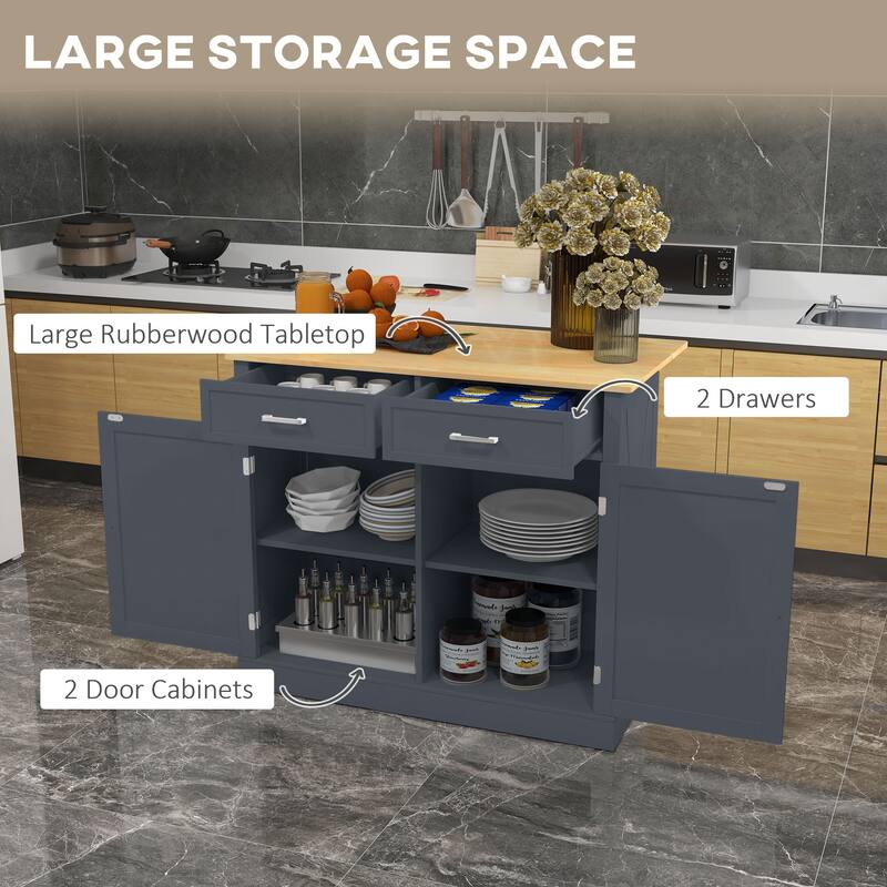 HOMCOM Rolling Kitchen Island with Drop Leaf Wood Breakfast Bar, Farmhouse Kitchen Cart with 2 Drawers, Dark Gray