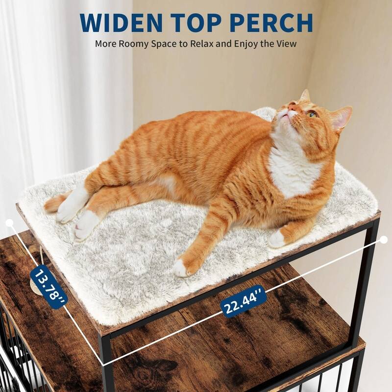 2-in-1 Dog Crate & Cat Tree - XL Wooden Pet Furniture w/Scratching Post & Bowls for Homes w/Both Dogs & Cats