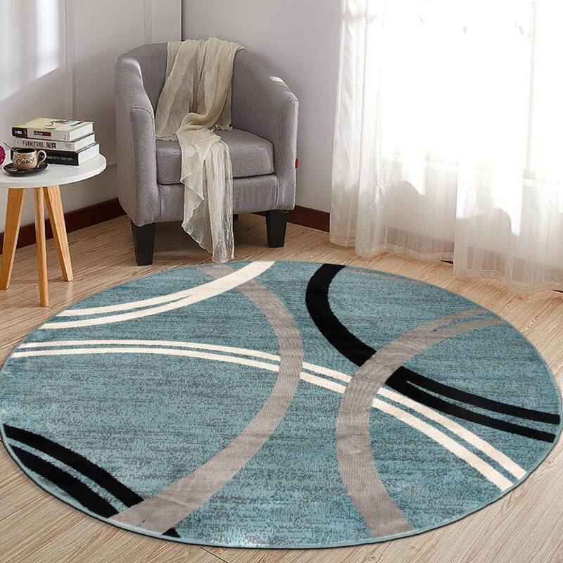 World Rug Gallery Contemporary Abstract Circles Design Area Rug - 6'6" Round - Blue