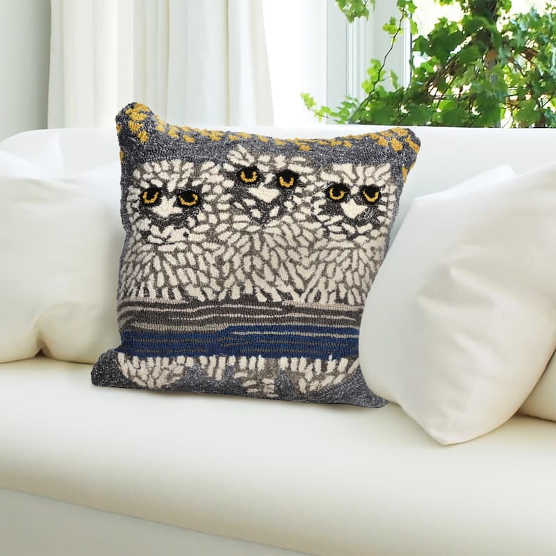 Liora Manne Frontporch Owls Indoor/Outdoor Pillow Night 18" Square