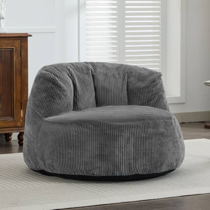 Corduroy Bean Bag Chair with Wide Backrest