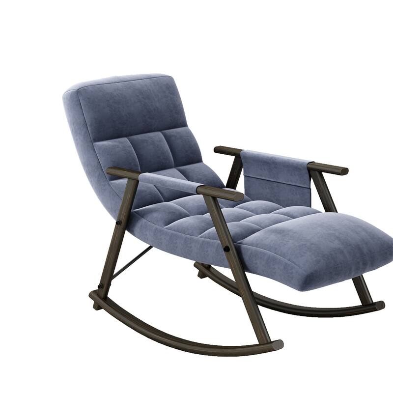 Upholstered Rocking Chair with Adjustable High Back, Side Pockets