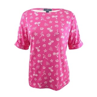 Karen Scott Womens Plus Printed Boat Neck Pullover Top
